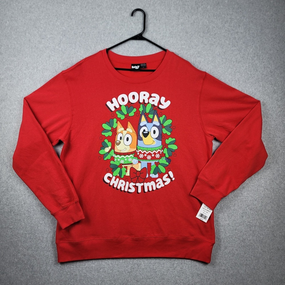 Bluey Christmas Sweatshirt Hooray Christmas Mens Size XL Red Bingo Cartoon Shirt